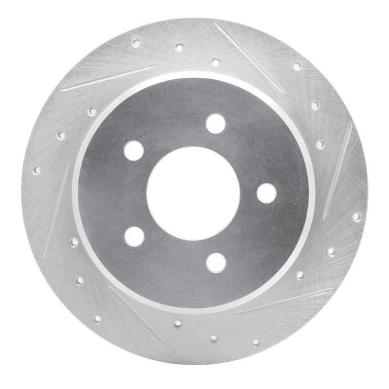 R1 97-07 Chrysler Town & Country Rear Right Drilled & Slotted Silver Brake Rotor