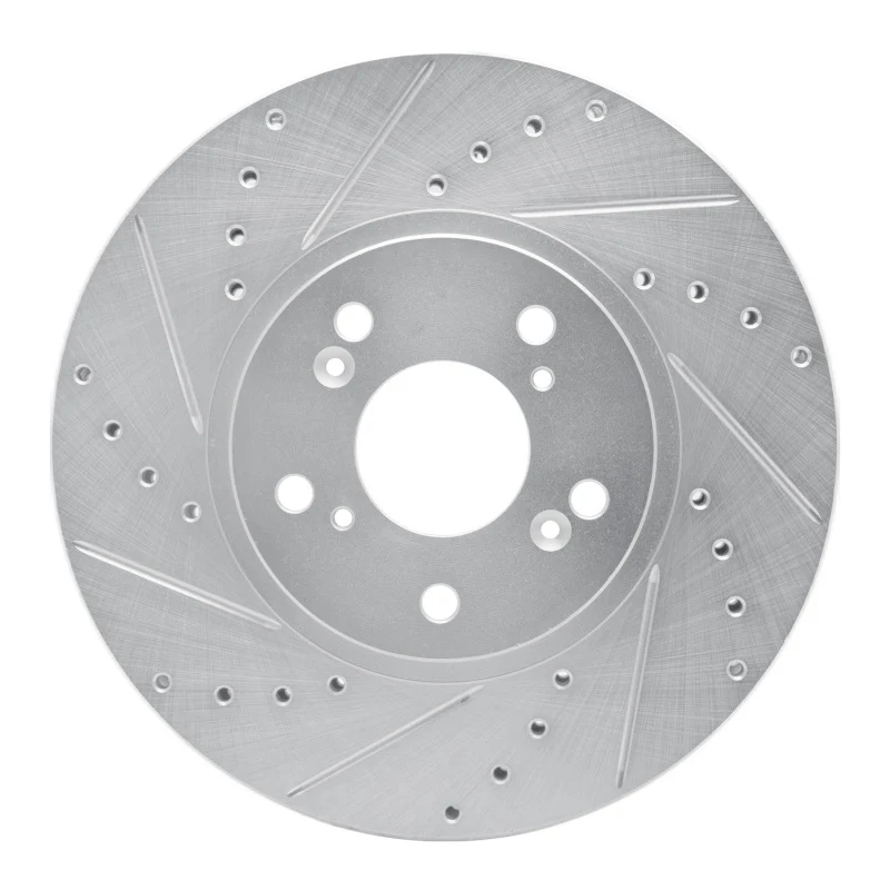 R1 99-14 Acura TSX Front Left Drilled & Slotted Silver Brake Rotor