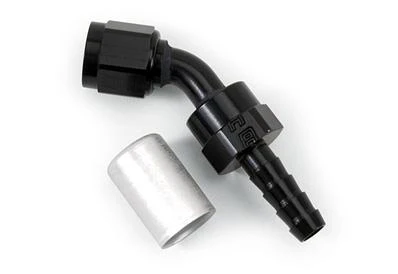 Russell Hose End Crimp On 10 Sae Port Male To -8 Hose 45 Deg Swivel Blk Anodized